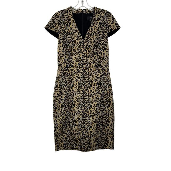J. Crew Dress Womens SZ 6 V Neck Leopard Print Sheath Short Sleeve Stretch AK630 - Picture 2 of 11